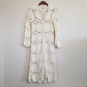 NWOT Newport News Cream Crochet Long Cardigan -Duster